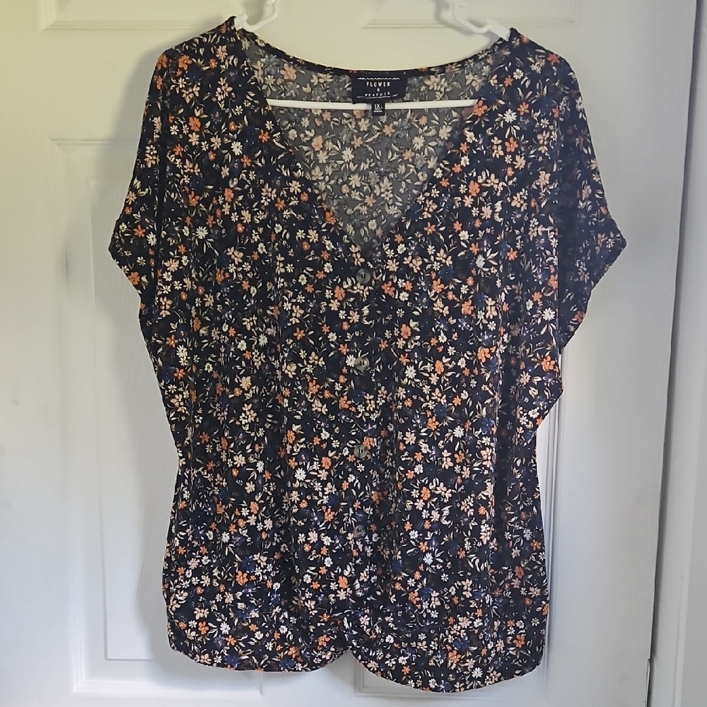Talbots Black and Orange Floral Blouse